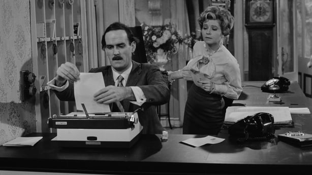 Actors John Cleese and Prunella Scales in a scene from the Fawlty Towers episode A Touch of Class, 23 December, 1974. (Photo by Don Smith/Radio Times via Getty Images)
