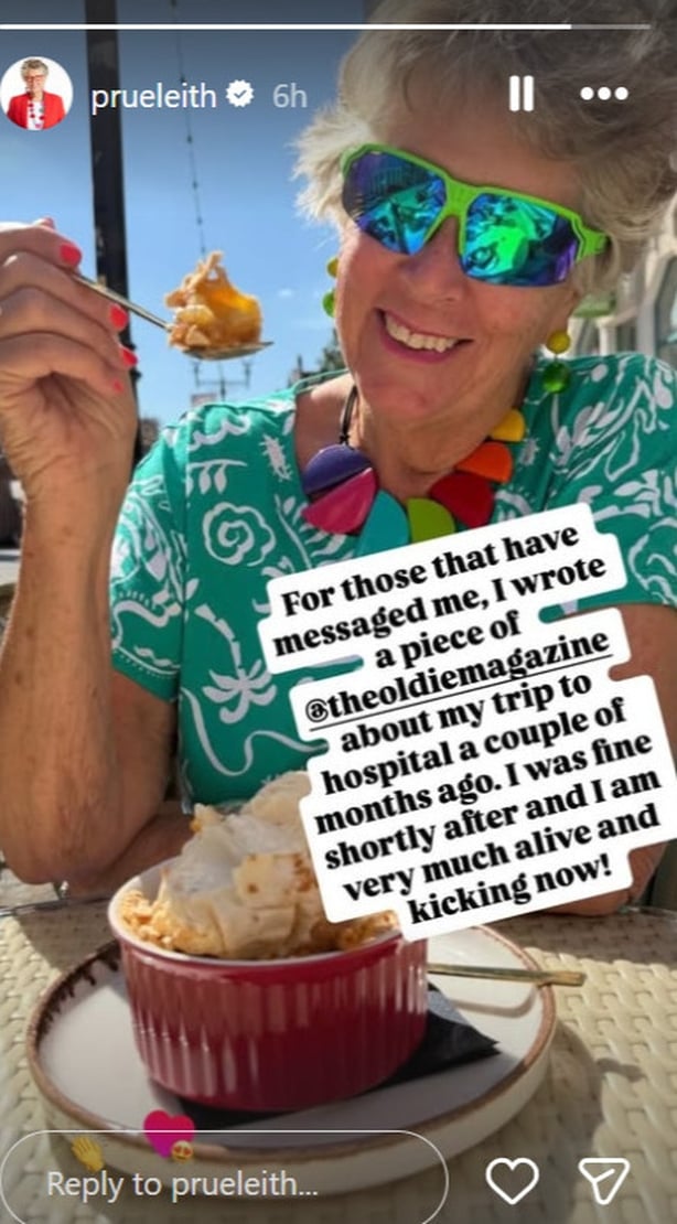 Prue Leith enjoys a dessert