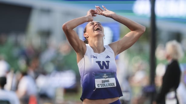 EUGENE, OREGON - JUNE 14: Sophie O'Sullivan of the Washington Huskies reacts after in the Women's 1500 Meter during the Division I Men's and Women's Track and Field Championship held at Hayward Field on June 14, 2025 in Eugene, Oregon. (C. Morgan Engel/NCAA Photos via Getty Images)