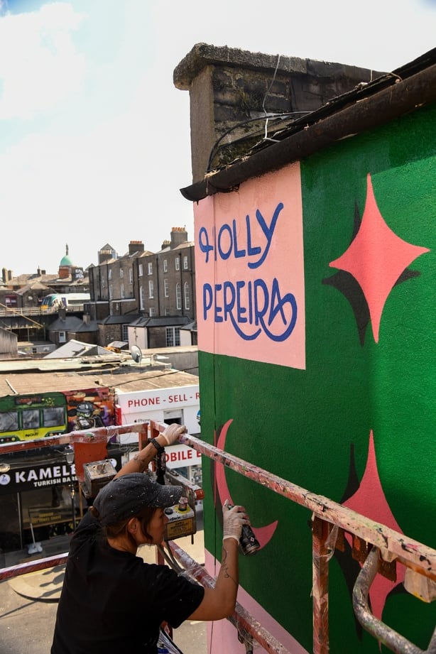 Holly Pereira working on the mural- photo by Crevan Schutte