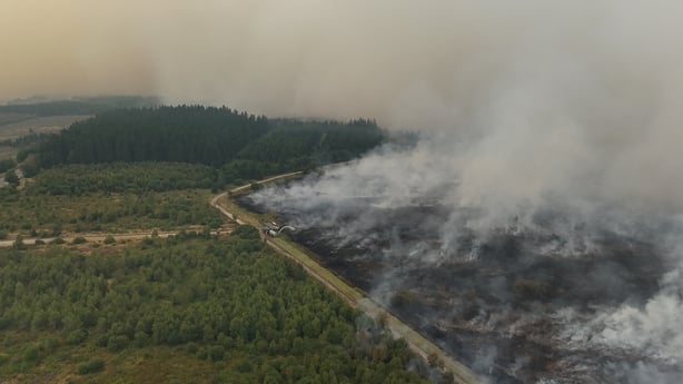 A wildfire burns in the Hautes Fagnes (High Fens) nature reserve in Waimes, Belgium