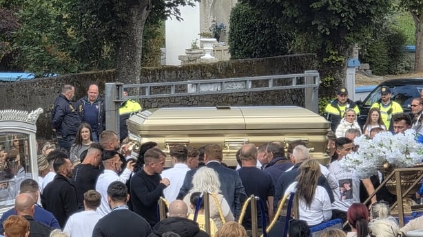 The coffin of Joey Carthy arrives at St Michael the Archangel Church Athy