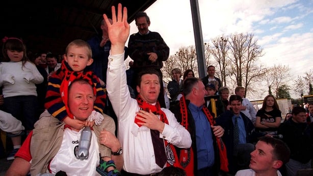 6 May 2001; Bohemians Manager Roddy Collins pictured at the end of the game. Eircom league trophy after victory over Kilkenny City, eircom league premier division, Kilkenny City v Bohemians, Soccer, Buckley Park, Co. Kilkenny. Photo by Damien Eagers/Sportsfile