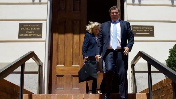 Dominic LeBlanc (R), Canada's minister in charge of US-Canada trade, leaves the Office of the United States Trade Representative (USTR) following talks with US Trade Representative Jamieson Greer in Washington, DC, on August 21, 2026, amid ongoing trade tensions between Canada and the United States