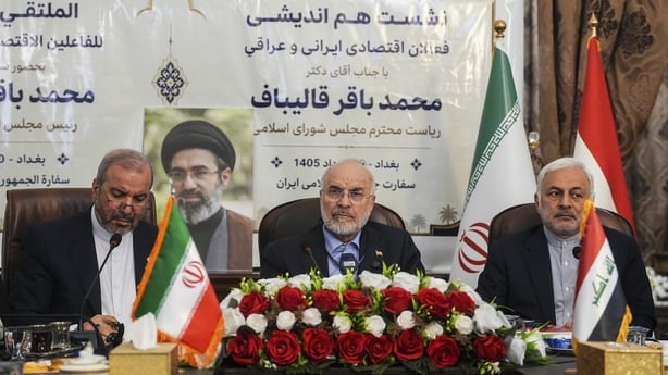 Iranian Parliament Speaker Mohammad Bagher Ghalibaf during a press conference