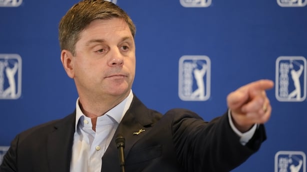 ATLANTA, GEORGIA - AUGUST 25: PGA TOUR CEO, Brian Rolapp speaks at a press conference prior to TOUR Championship at East Lake Golf Club on August 25, 2026 in Atlanta, Georgia. (Photo by Tracy Wilcox/PGA TOUR via Getty Images)