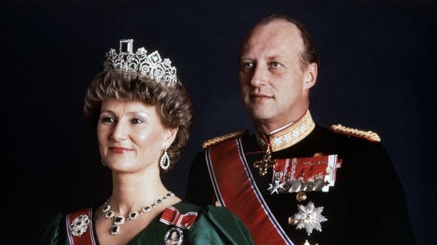 Princess Sonja of Norway and Crown Prince Harald of Norway pose at the Royal Palace in Oslo, on February 10, 1987 during an official photocall for the upcoming 50th birthday celebration of Harald V on February 21, 1987.On the death of his father King Olav V of Norway on January 17, 1991, Harald was