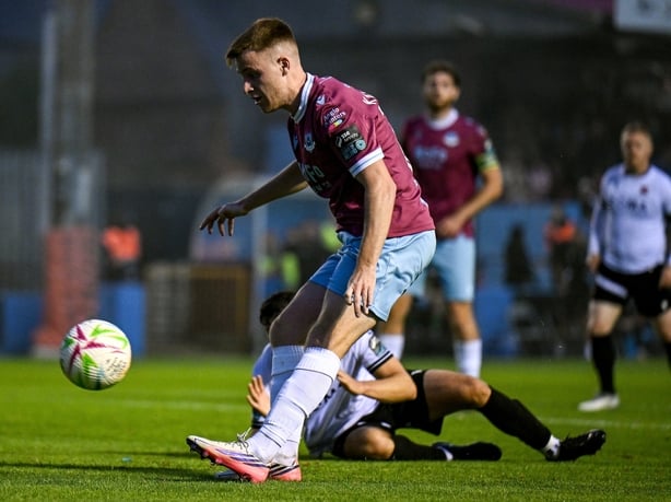 Brandon Kavanagh of Drogheda United scores his side's second goal during the SSE Airtricity Men's Premier Division match between Drogheda United and Dundalk at Sullivan & Lambe Park in Drogheda, Louth