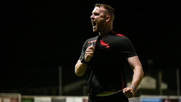 Dundalk manager Ciaran Kilduff celebrates after the SSE Airtricity Men's Premier Division match between Drogheda United and Dundalk at Sullivan & Lambe Park in Drogheda, Louth