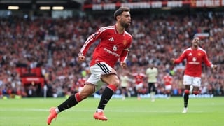 Bruno Fernandes of Manchester United celebrates after scoring their 1st goal during the Premier League 2026/27 match between Manchester United and Ipswich Town at Old Trafford on August 30, 2026 in Manchester, United Kingdom.