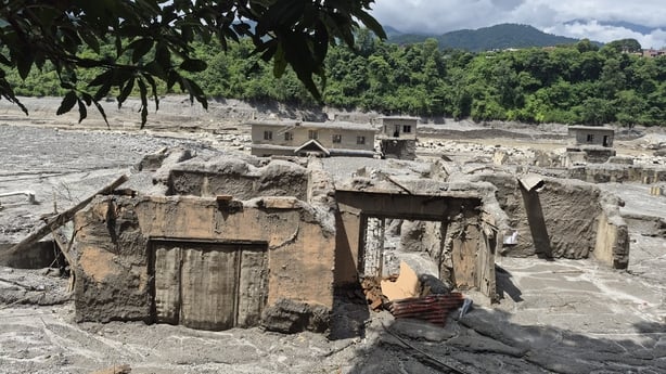 Homes are destroyed in Bidur following the floods