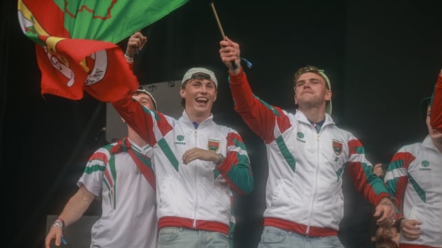 Kobe McDonald and Jordan Flynn of the Mayo team join The Saw Doctors on main stage as they perform at Electric Picnic 2026