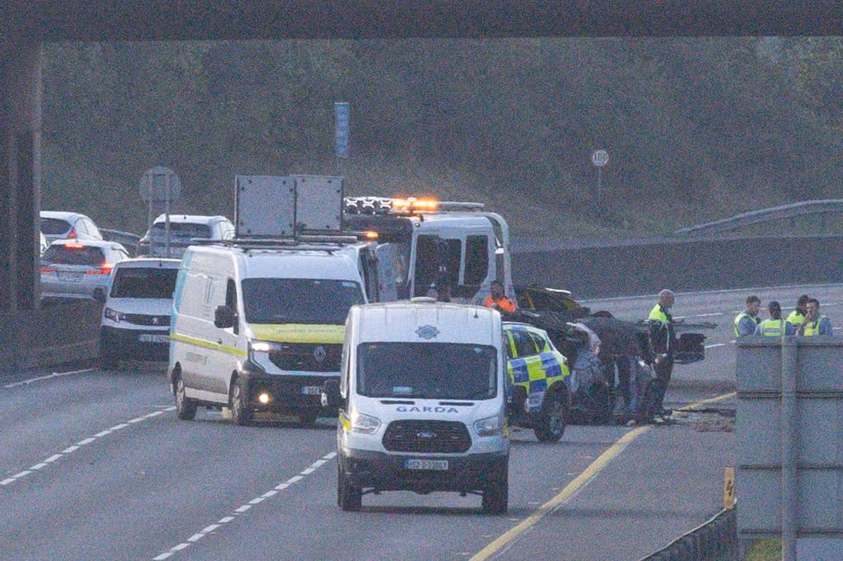 26.08.2026. Garda and recovery units attend to a serious RTC on the M50 Junction 10, towards Tallaght