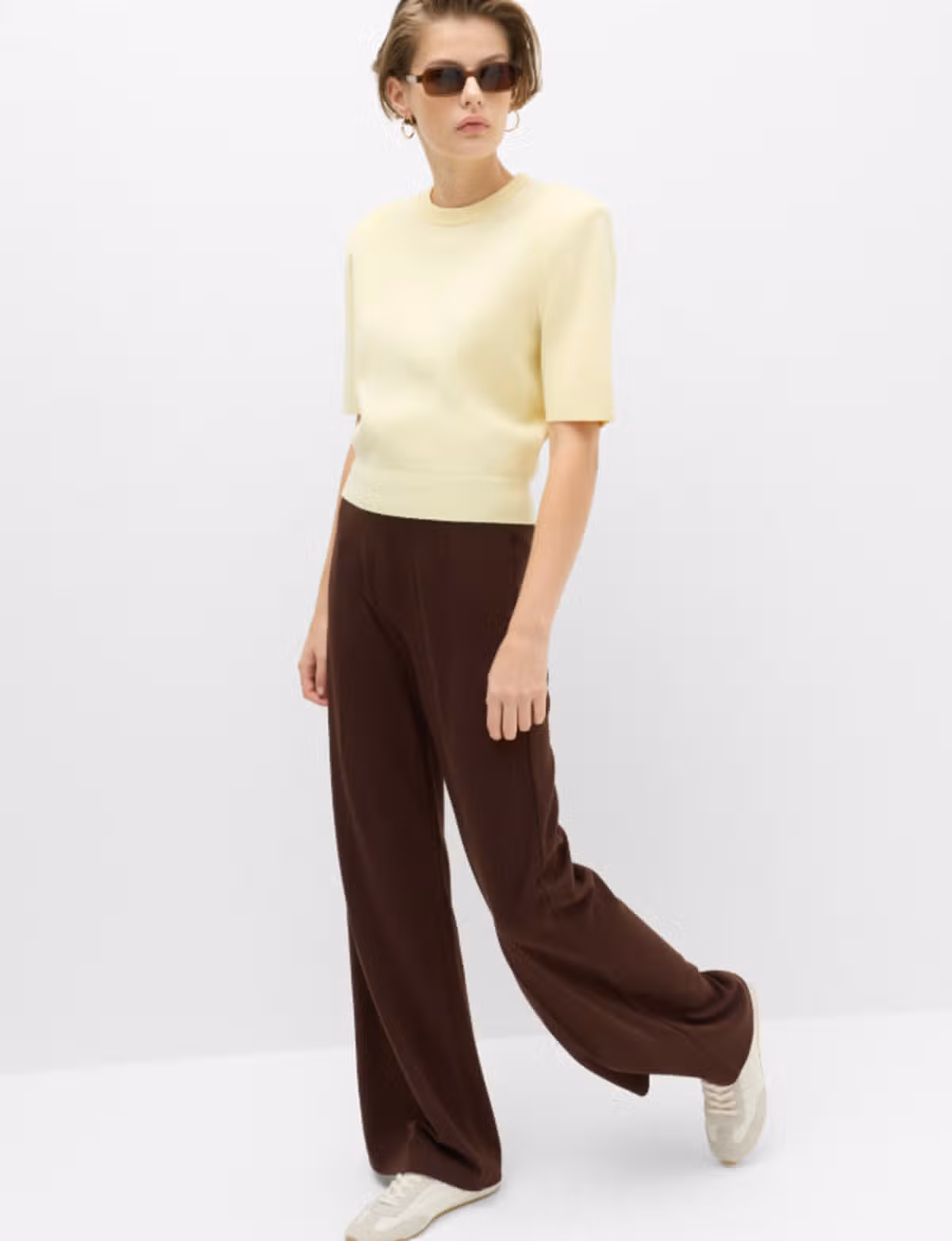 Jersey Wide Leg Trousers with Stretch, dark chocolate