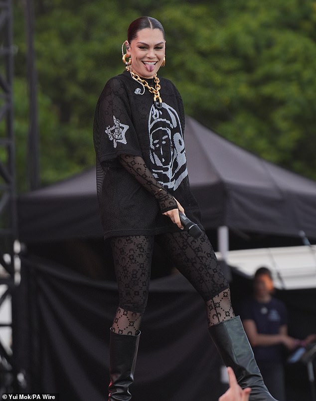 Jessie J put on a racy display in a black lace look as she performed at Brighton Pride on Saturday after her recent split from Chanan Safir Colman