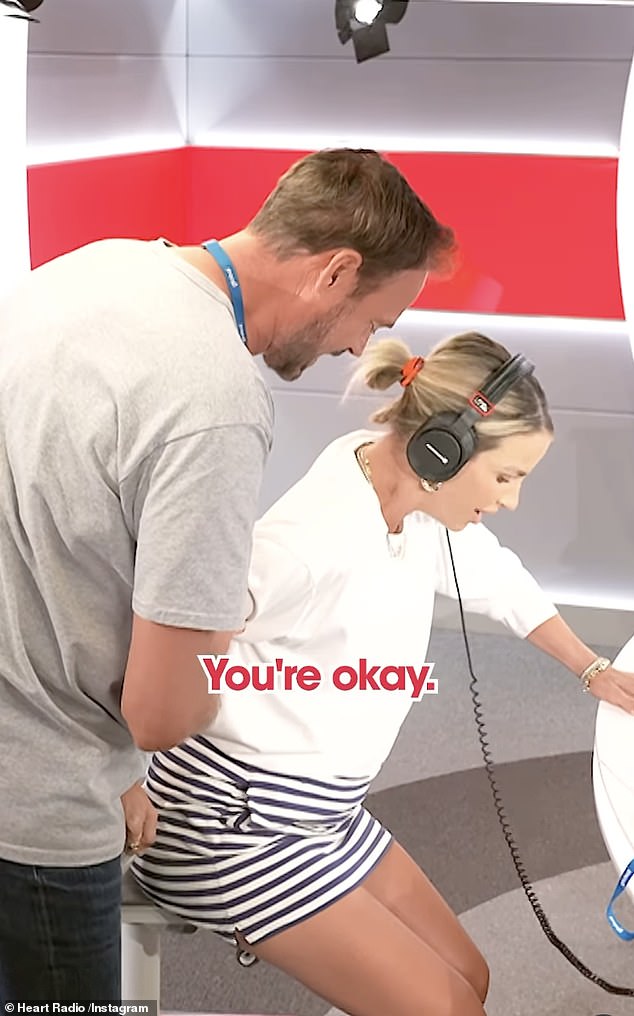 Vogue Williams tricked her Heart Breakfast co-host Jamie Theakson into thinking she had gone into labour during their Monday morning show