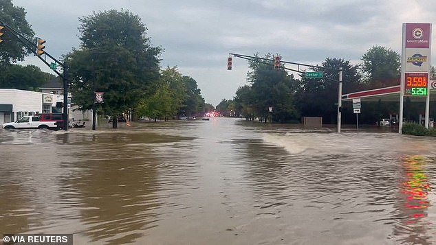 Streets turned into rivers in Cambridge City, Indiana, this week as rain pounded the state
