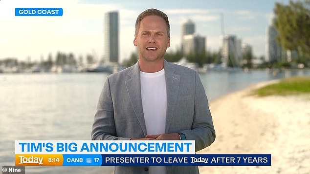 Today show weatherman Tim Davies has announced his shock depature from the Channel Nine breakfast program after seven years in the role