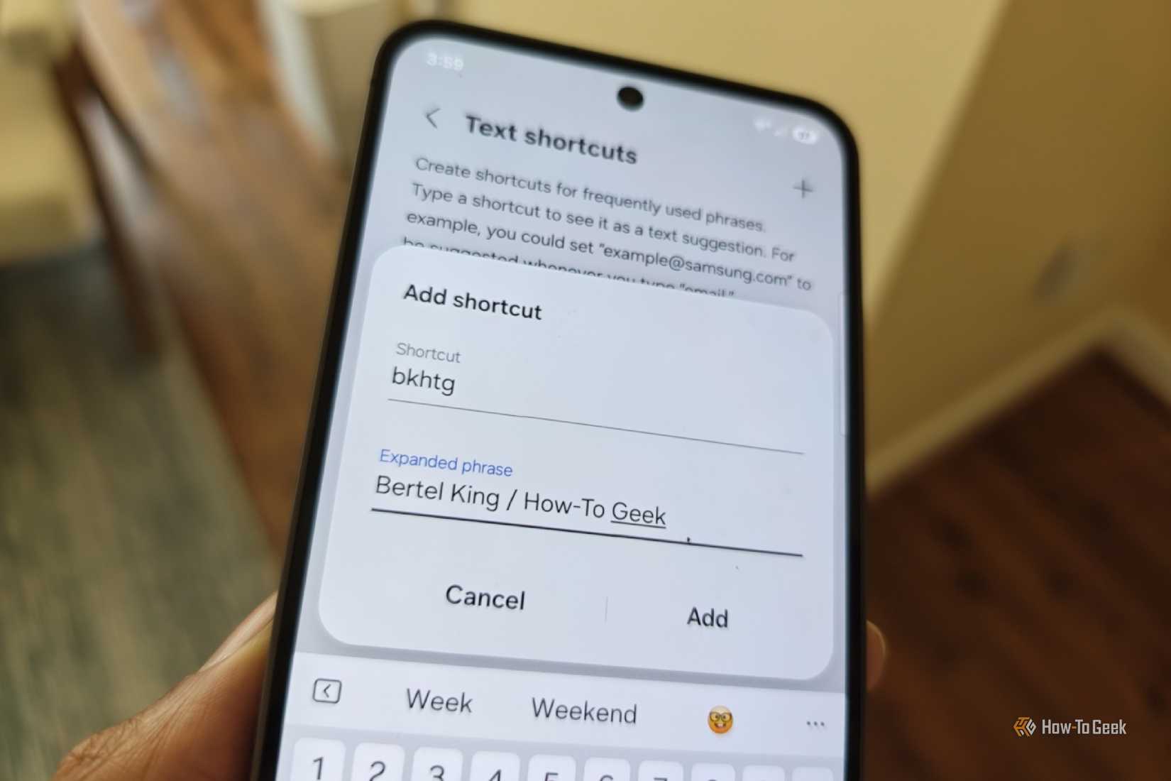 Text shortcut feature in Samsung Keyboard.