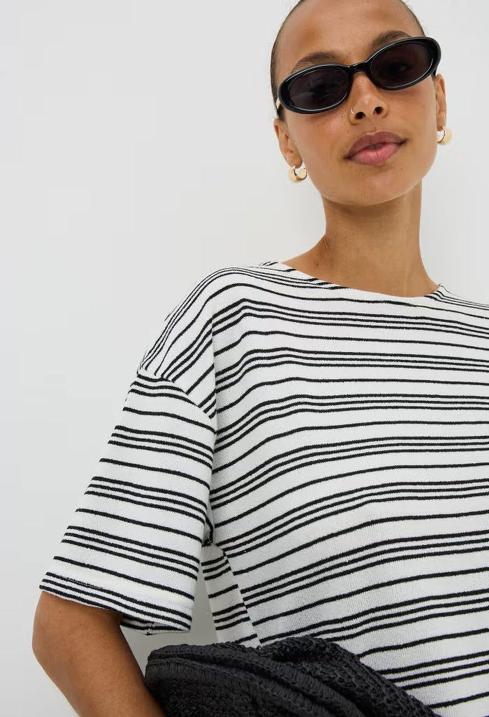 Cream Stripe Soft Knit Co Ord T-Shirt