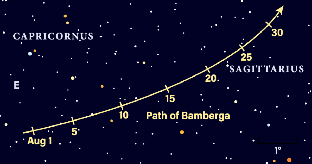 The Sky Today on Tuesday, August 4: Asteroid Bamberga on the move