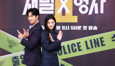Actors Ahn Bo-hyun, left, and Jung Eun-chae pose at a press conference for the SBS drama series