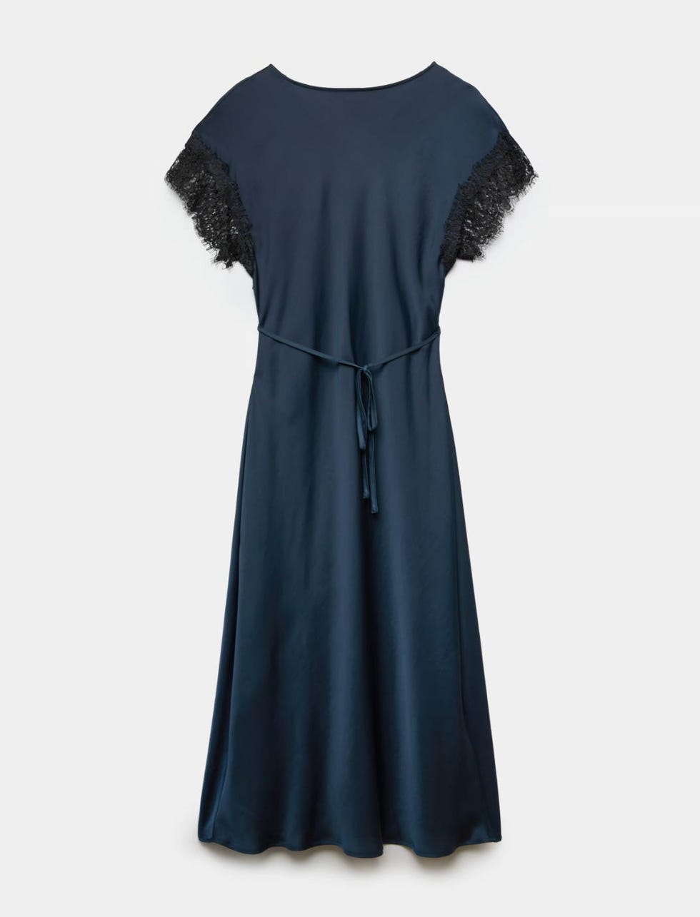 Satin Lace Insert Midi Waisted Dress