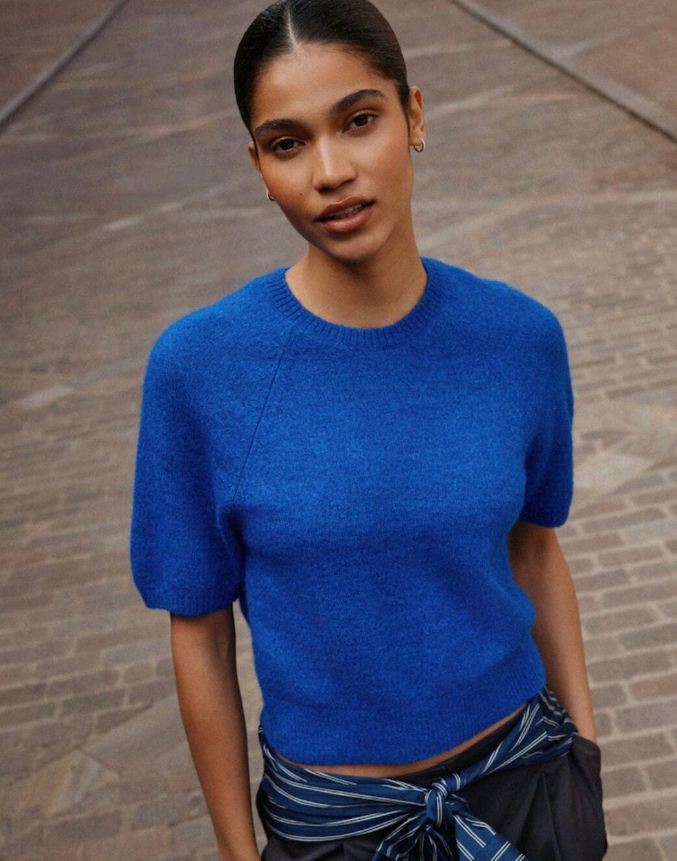 Cobalt Blue Knitted Short Sleeve T-Shirt Jumper