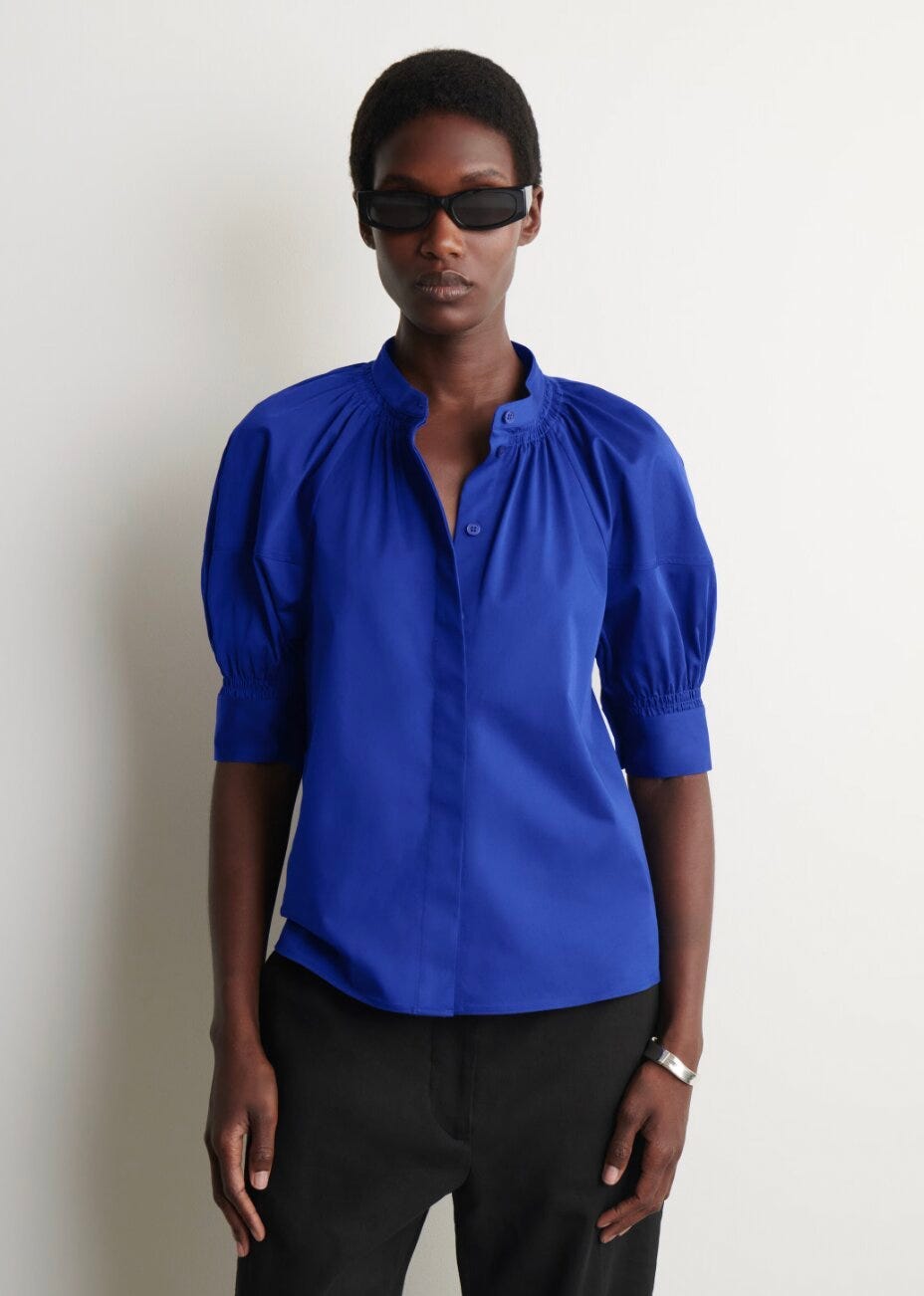 SMOCKED PUFF-SLEEVE BLOUSE