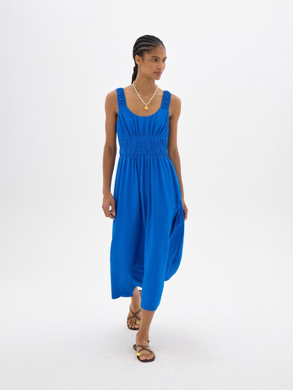 Clarissa Gathered Straps Midi Dress | Sky Blue