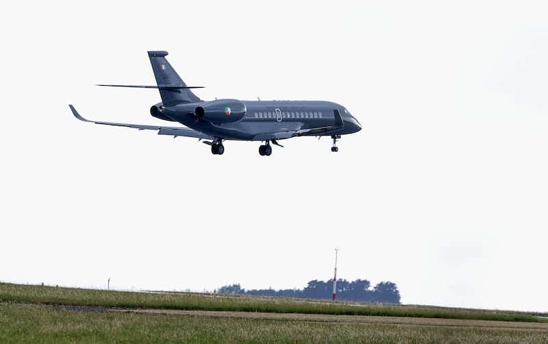 The Government jet carrying Daniel Kinahan  arriving at Casement Aerodrome on Sunday. Photograph: Colin Keegan/Collins Photos