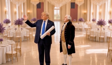 Trump shows off his ballroom to George Washington in latest AI obsession