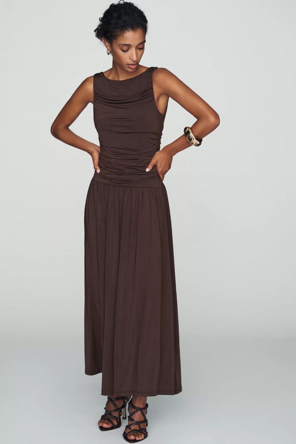 Sleeveless Boat-Neck Drop-Waist Maxi Dress