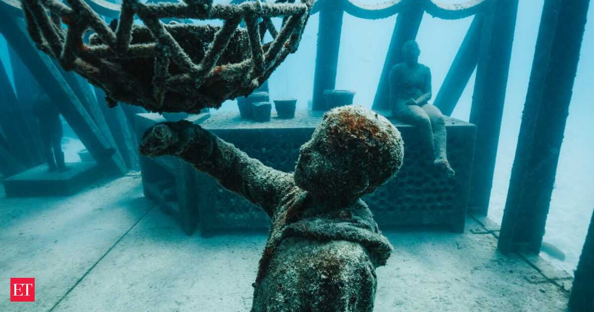 In 2019, Australia lowered a 58-ton concrete greenhouse into the Great Barrier Reef; the 12-metre underwater structure became a living artwork and coral habitat
