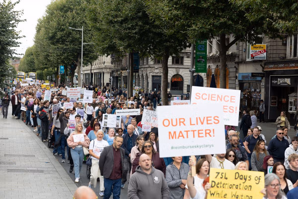 Friedreich's Ataxia campaigners protest in Dublin to push for Skyclarys approval in Ireland