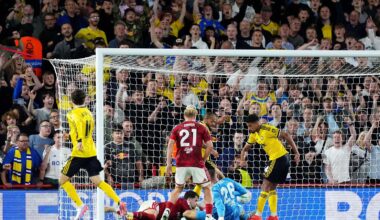 James Justin scores Leeds' second goal at Forest