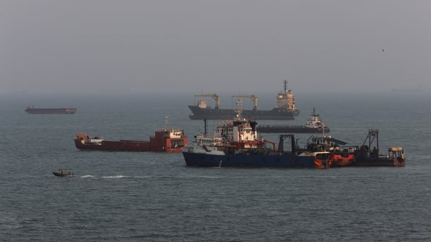 Ships are anchored in the Strait of Hormuz 