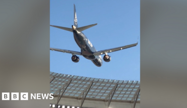 South African airline defends low-altitude aerial stunt over packed stadium - BBC