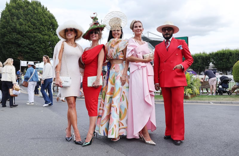 From left: Natasha Roccca Devine, winner of the Irish Heritage & Sustainability Style award; Aisling McCarthy, winner of Most Creative Hat; Pamela Ryan, Best Dressed winner; Laura Engele, Best Dressed runner-up and Tariq Anwar, winner of Best Classic Elegance, at the RDS on Thursday. Photograph: Alan Betson