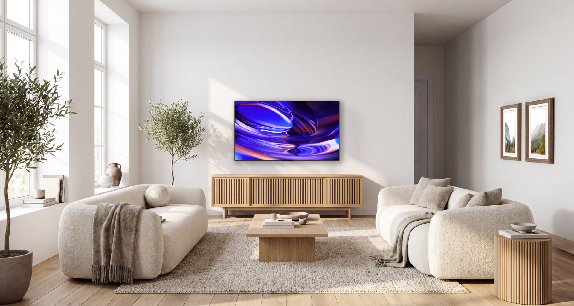 Bravia 6 mounted on a wall with purple screen