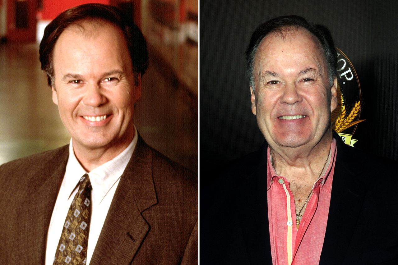 Dennis Haskins as Mr. Richard Belding on ‘Saved by the Bell’; Dennis Haskins arrives for Screamfest 2016 premiere of ‘Fear, Inc.’ held at TCL Chinese Theatre on Oct. 19, 2016, in HollywoodCredit: Courtesy Everett Collection; Albert L. Ortega/Getty Images
