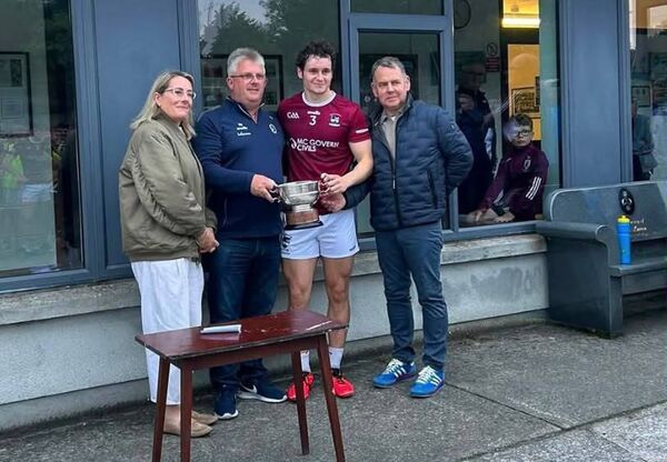 Boyle captain Luke Glennon pictured here accepting the O'Rourke Cup, caught the eye as Boyle defeated Clann na nGael. 