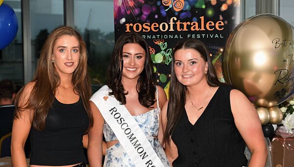 Niamh Watson and Aoife Coyle with Rose of Roscommon Rebecca Collins, Kiltoom at a gathering for Rebecca at Athlone Golf Club in advance of the Rose of Tralee. Pic: Gerard O’Loughlin 
