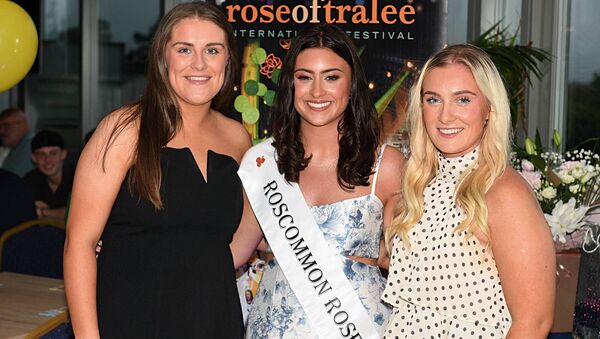 Aimee O’Connor and Áine Cassidy with Rose of Roscommon Rebecca Collins, Kiltoom. Pic: Gerard O’Loughlin 