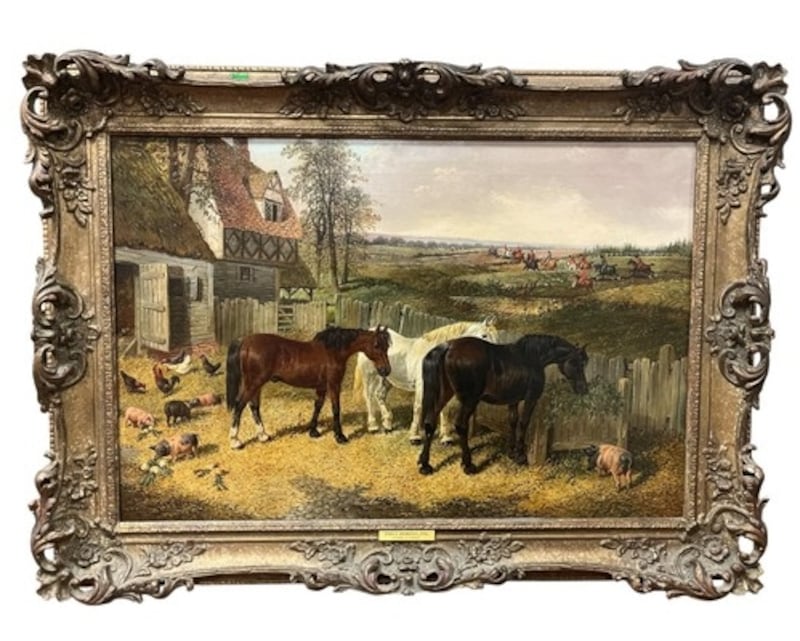 Stable Yard with Horses and Piglets, John Frederick Herring jnr (1820-1907)