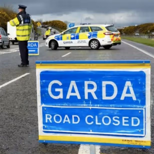 Gardai at a previous scene on a closed road