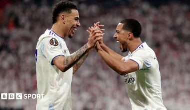Morgan Rogers and Youri Tielemans embrace during their time together at Aston Villa