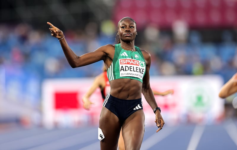 Ireland’s Rhasidat Adeleke celebrates winning her semi-final. Photograph: Morgan Treacy/Inpho