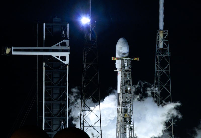A SpaceX Falcon 9 rocket preparing to launch from Cape Canaveral, Florida, on Thursday. Photograph: Cristobal Herrera-Ulashkevich/EPA