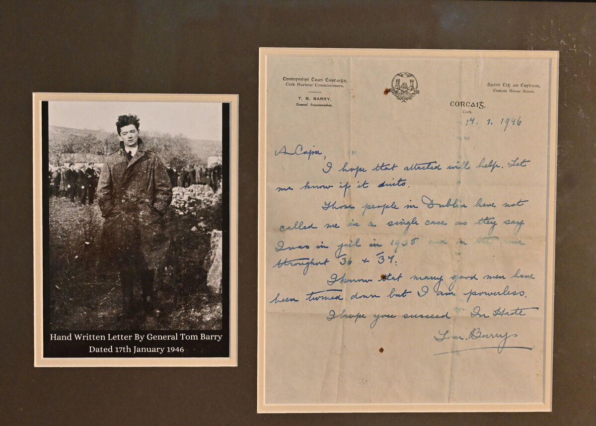 A hand written letter from Gerneral Tom Barry in the Michael Collins Centre Museum. Picture: Martin Walsh.